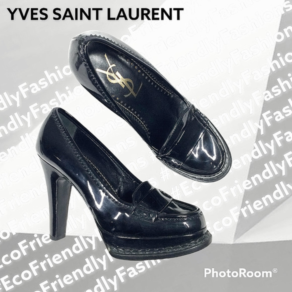 Yves Saint Laurent Jeanne Women's Black Patent Leather Platform Loafers Sz 36.5